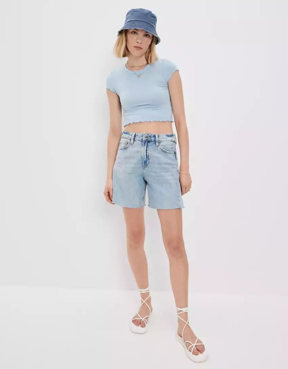 T Shirts American Eagle AE Cropped Soft & Sexy Tee Bleu Clair Femme | NSY-38577024